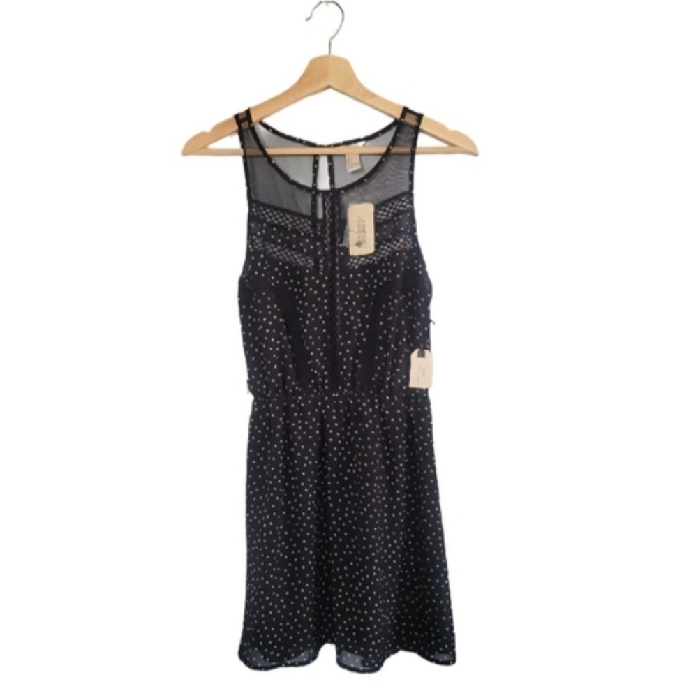 NWT Forever 21 Polka Dot Sleeveless Mesh Panel Dress Size S Boho Feminine